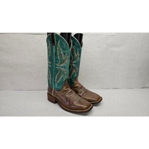 Justin Brown And Green Leather Western Boots Women's Size 8.5B Style BRL335